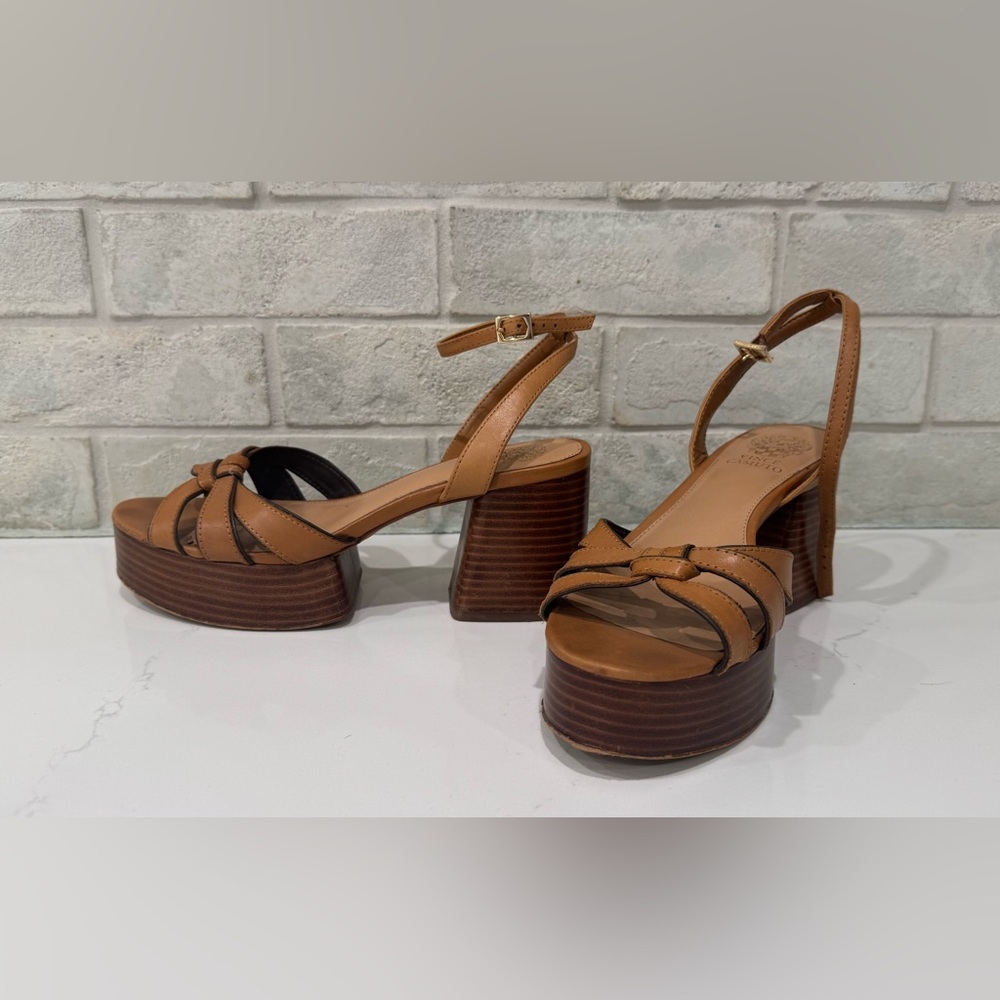 Vince Camuto Freesie Wedge Block Heel Brown Sandals size 8